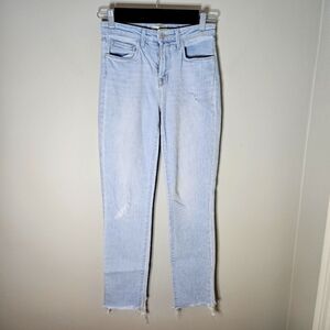 L'Agence Lorelei Distressed Ultra High Rise Jeans Raw Hem Straight Leg 24